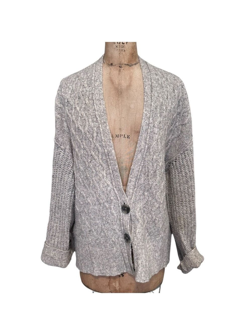 Free People Molly Oversized Gray Cable Knit Cardigan S Fishermancore Preowned